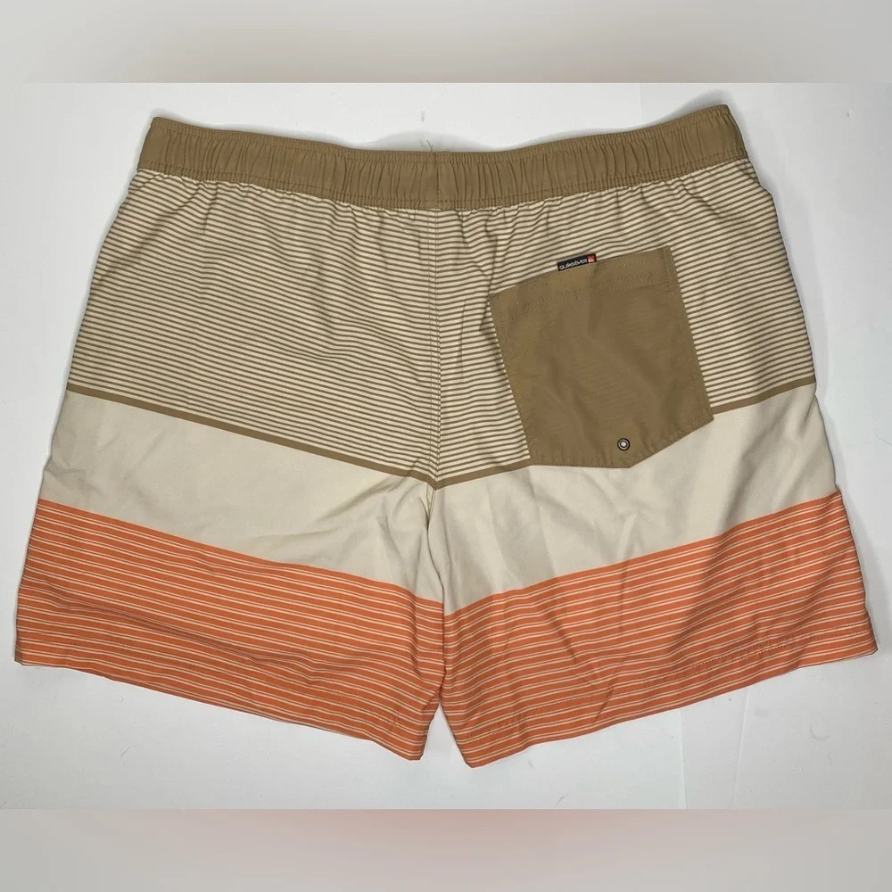 Quicksilver Board Shorts Mens 2XL Beige Orange Lined Elastic Waist Beach